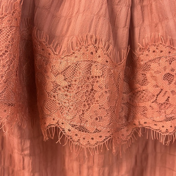 Terracotta Long Sleeve Lace Trim Blouse - Oddy - Picture 3 of 6